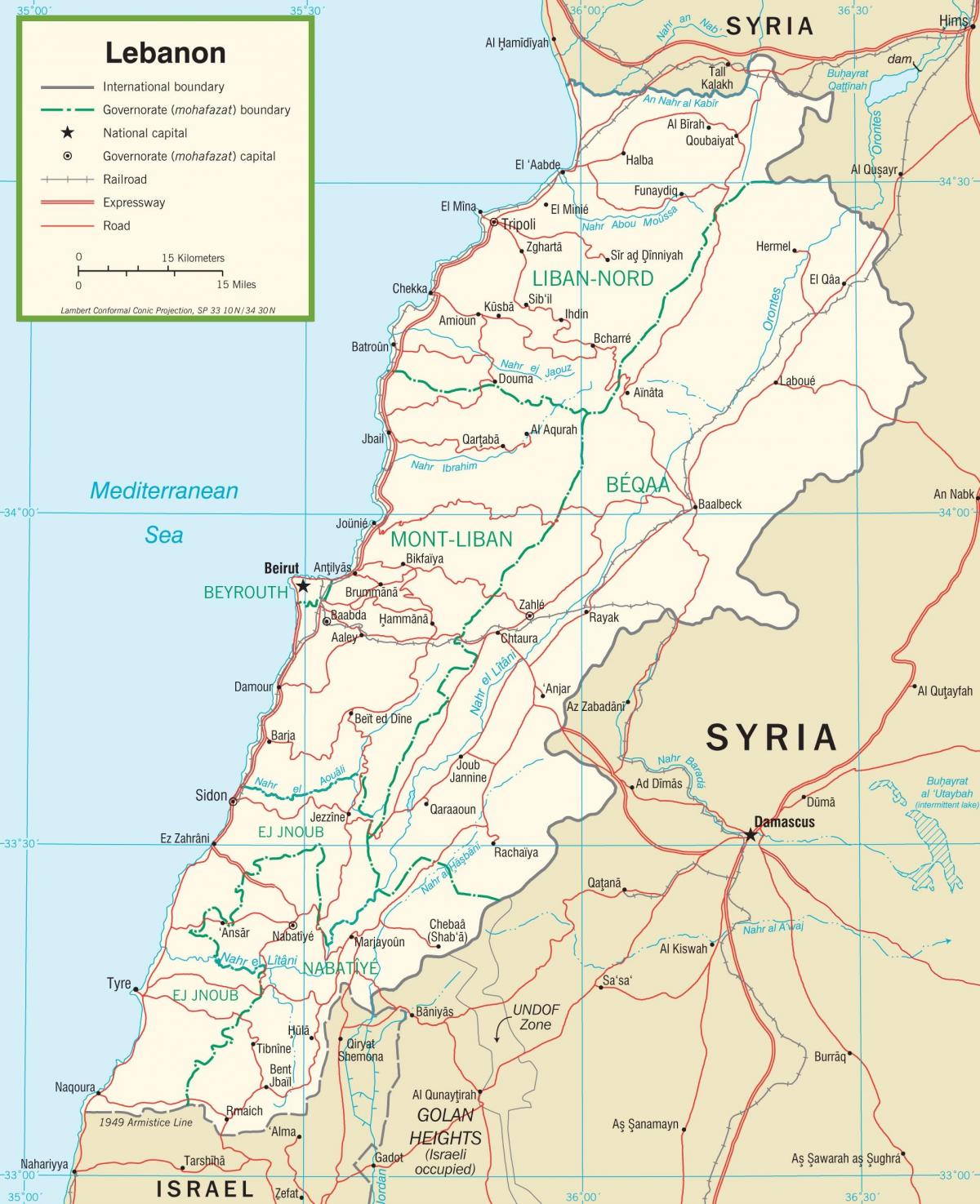 לבנון כבישים מפה